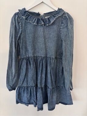 Zara Light Blue Denim Ruffled Long-Sleeve Babydoll Dress